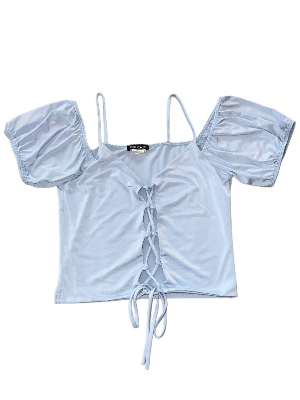TOP CHIC Periwinkle Lace-Up Crop Top Woman's Medium